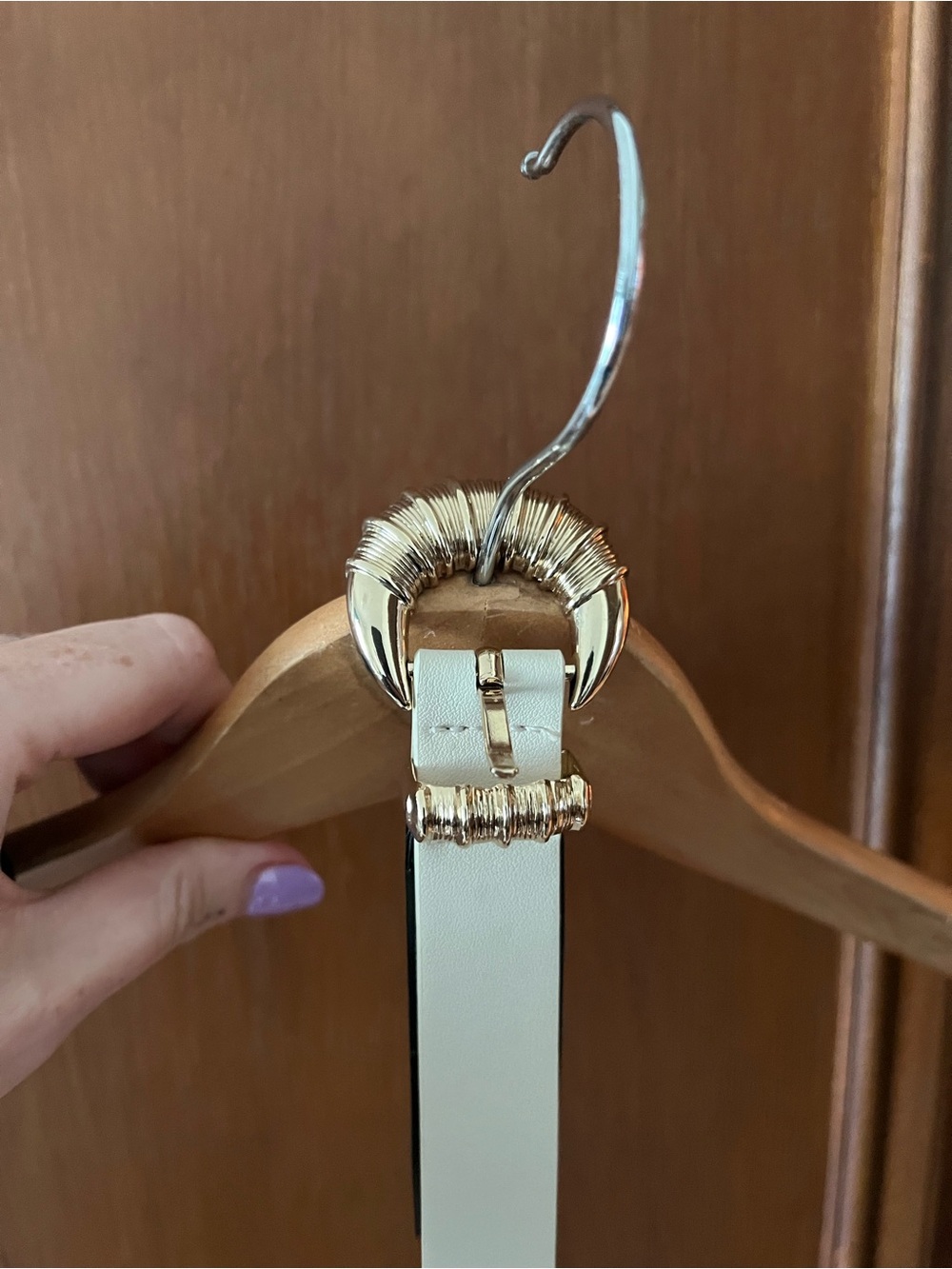Mango Gold-Trim Ivory Women’s Belt Vegan Leather NWOT